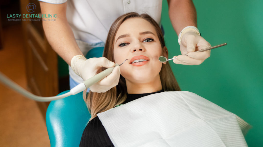 woman getting a professional teeth cleaning to remove plaque and tartar